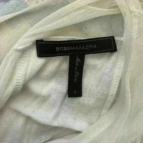 BCBGMaxazria white long sleeve top with sheer neckline and draped back - Picture 3 of 3